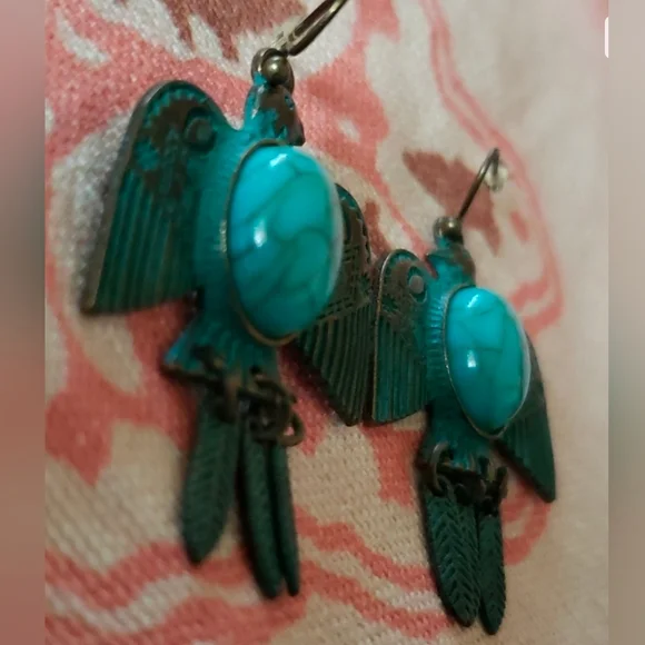 Turquoise Bird Earrings - Picture 2 of 6